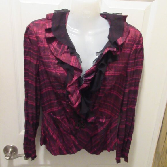 ALBERTO MAKALI Vintage Top Jacket Blouse Ruffles Crinkle 90s Unicorn Label Large - Picture 1 of 14